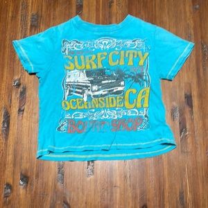 Surf skater tee Turquoise slightly cropped shirt says surf city short sleeve